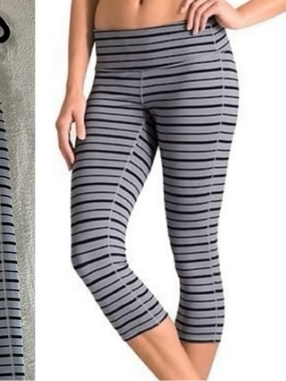 ATHLETA Striped Chaturanga Crops Leggings Gray Black